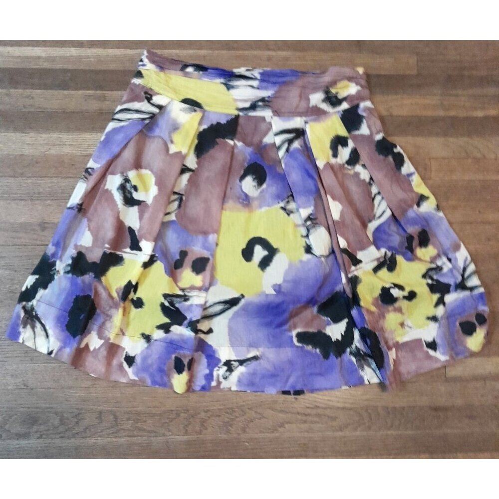The Limited Pleated Silk Blend Skirt Boho Abstract Casual Festival Sz 8